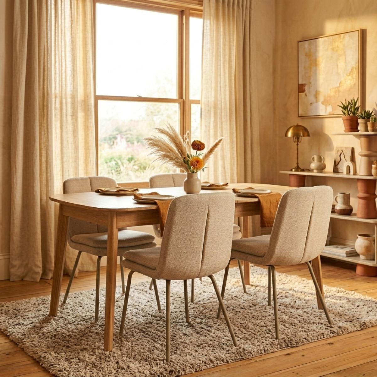 STÜHLE 4er Set aus Stoff Beine aus beige lackiertem Metall 64,5/48/85 cm - Beige, Textil (48/85/76cm) - Calicosy