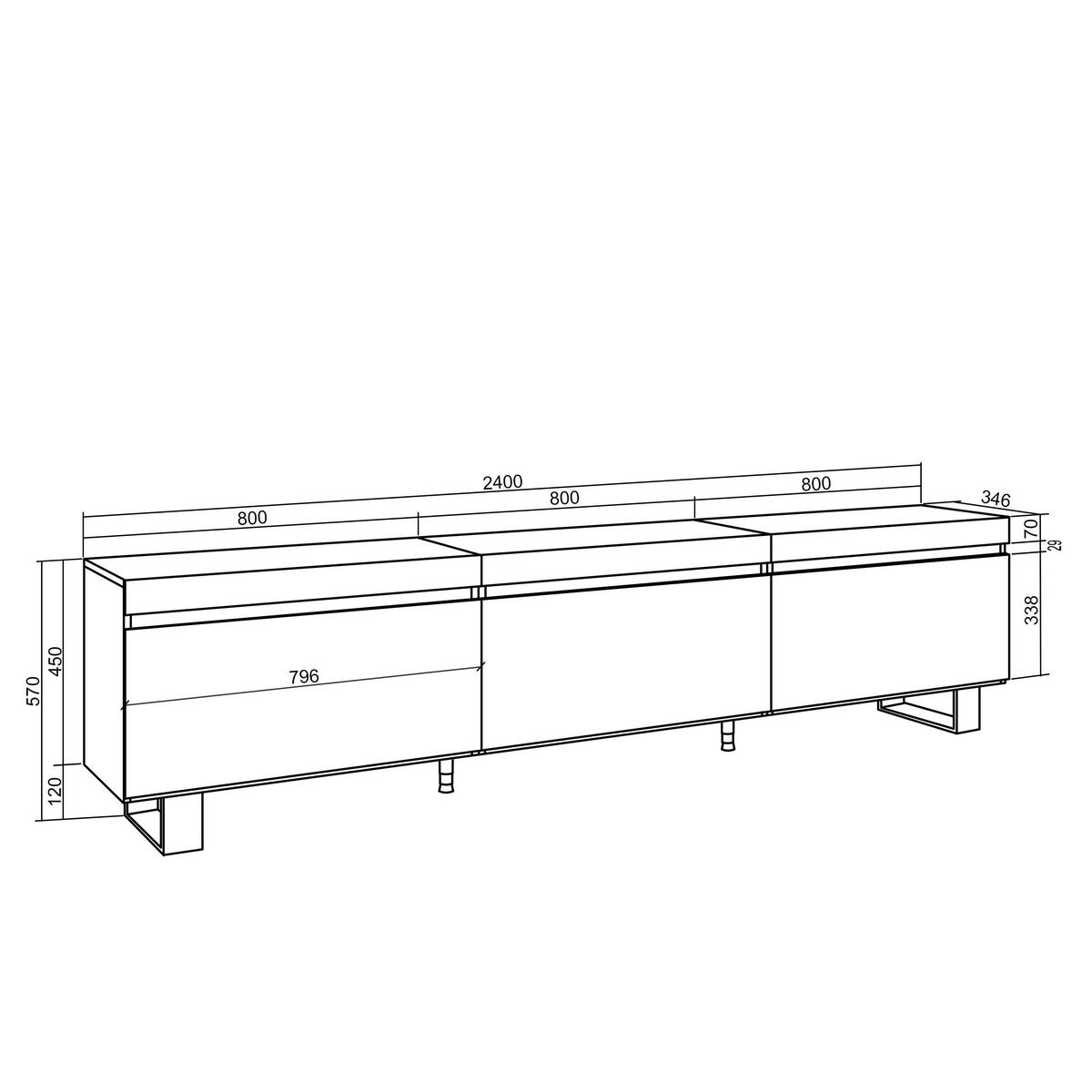 LOWBOARD, Tv-Schrank, Eiche, 240/35/57cm - Eichefarben, Holzwerkstoff (240/57/35cm) - Skraut Home