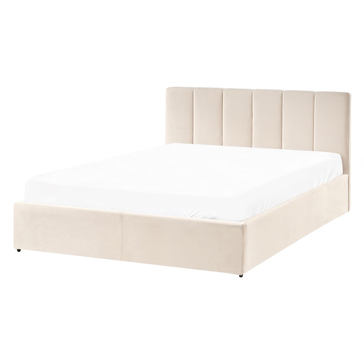 BETT mit Stauraum 140/200 cm Samtstoff Hellbeige Dreux - Beige, Textil (140/200cm) - Beliani