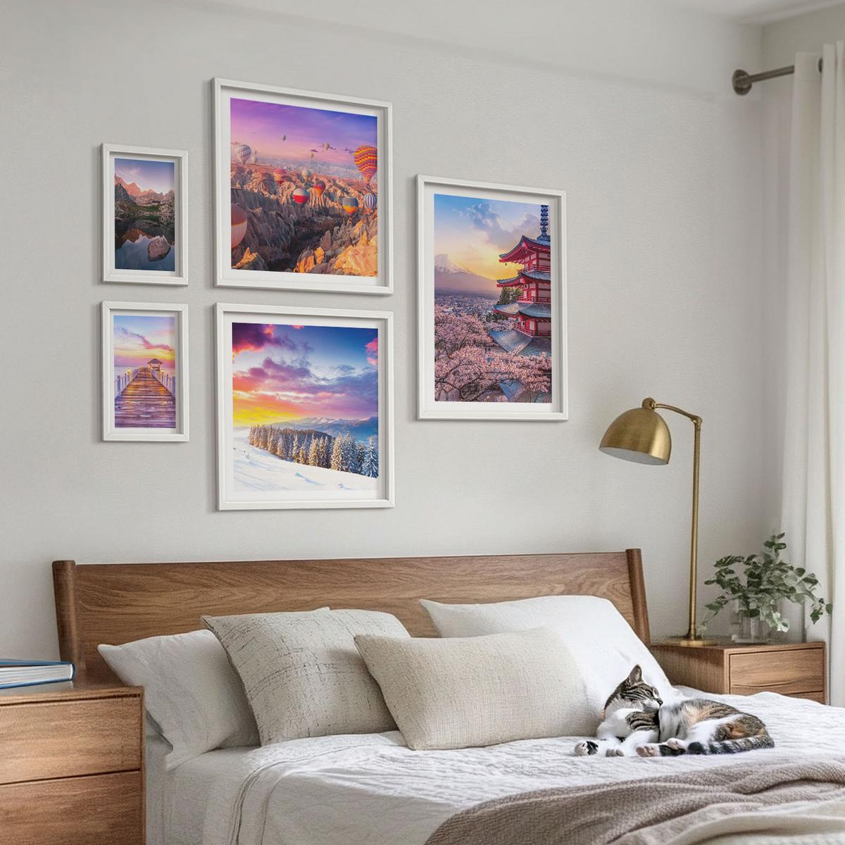 BILDER SET 5er Set - 50x50 cm & 20x30 cm & 40x60 cm Weißer Rahmen - Romantische Himmelslandschaften - Weiß, Kunststoff (40/60cm) - TULUP