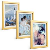 BILDER SET 3er Set - 20x30 cm Goldrahmen - Leuchtturm-Abstrakte Tänzerin - Goldfarben, Kunststoff (20/30cm) - TULUP