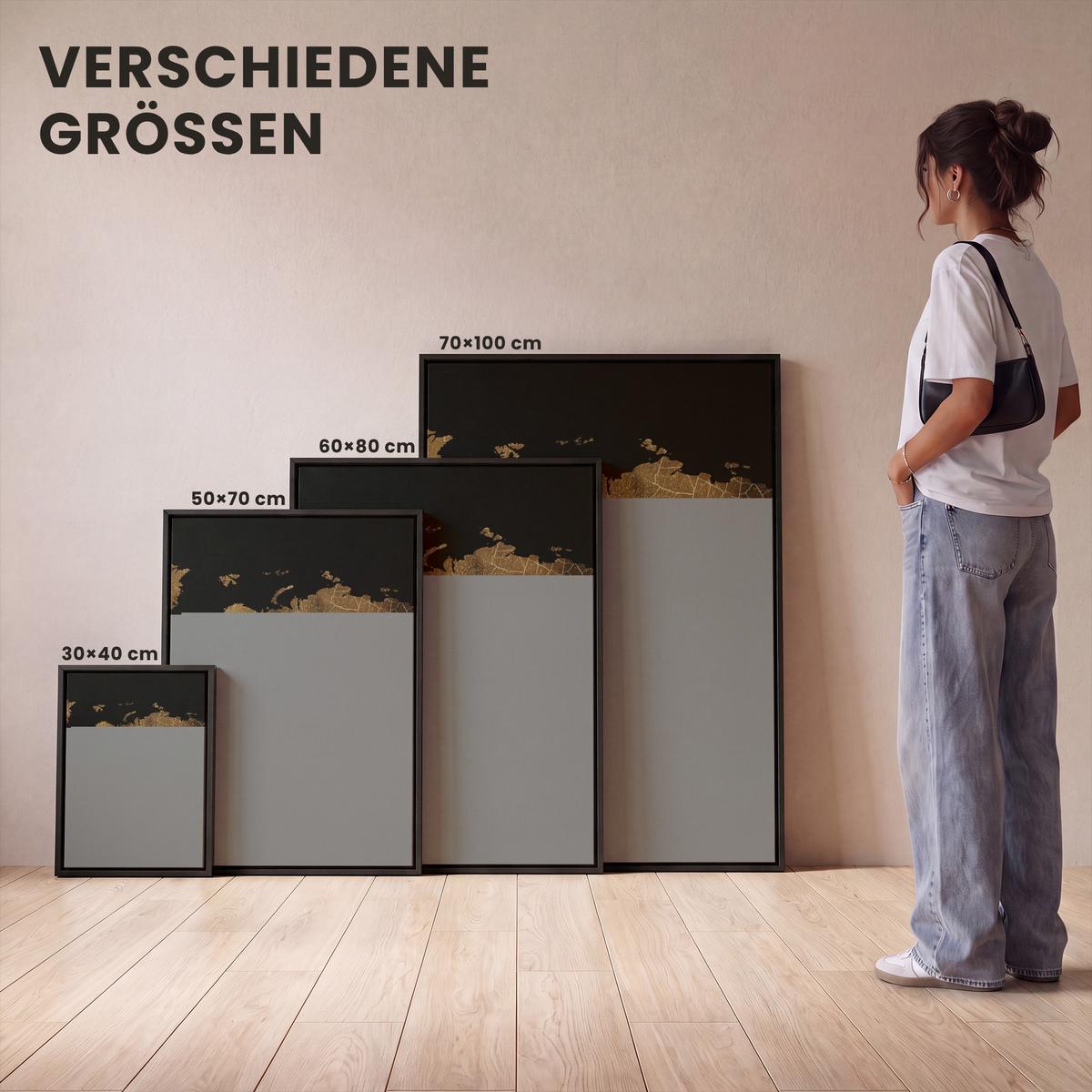 LEINWAND Bilder mit Rahmen - Weltkarte - Gold - Luxus - Erde - Schwarz - 60x80 - Goldfarben, Textil (60/80cm) - MuchoWow