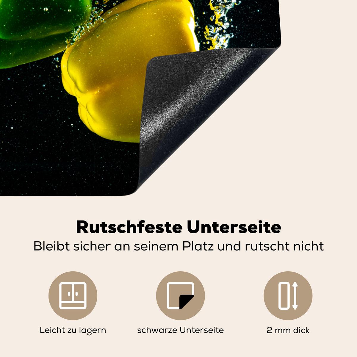 HERDABDECKPLATTE Paprika - Gemüse - Wasser - Schwarz - Rot - Grün - Gelb Abdeckung Ceranfeld 57.6x51.6 cm - Multicolor, Kunststoff (57.6/51.6/0.2cm) - MuchoWow