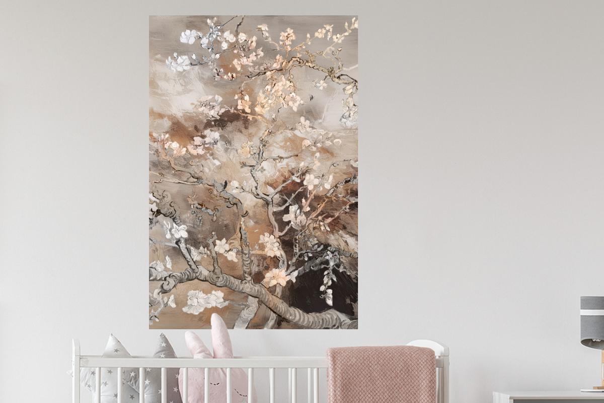 WANDTATTOO Mandelblüte - Kunst - Van Gogh - Beige - Abstrakt Wandaufkleber 80x120 cm - Braun, Kunststoff (80/120cm) - MuchoWow