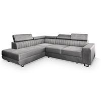 ECKSOFA NOLA L-S Hellgrau Velours-Stoff mit Schlaffunktion - Silberfarben/Hellgrau, Holz/Textil (253/190cm) - MASSENO