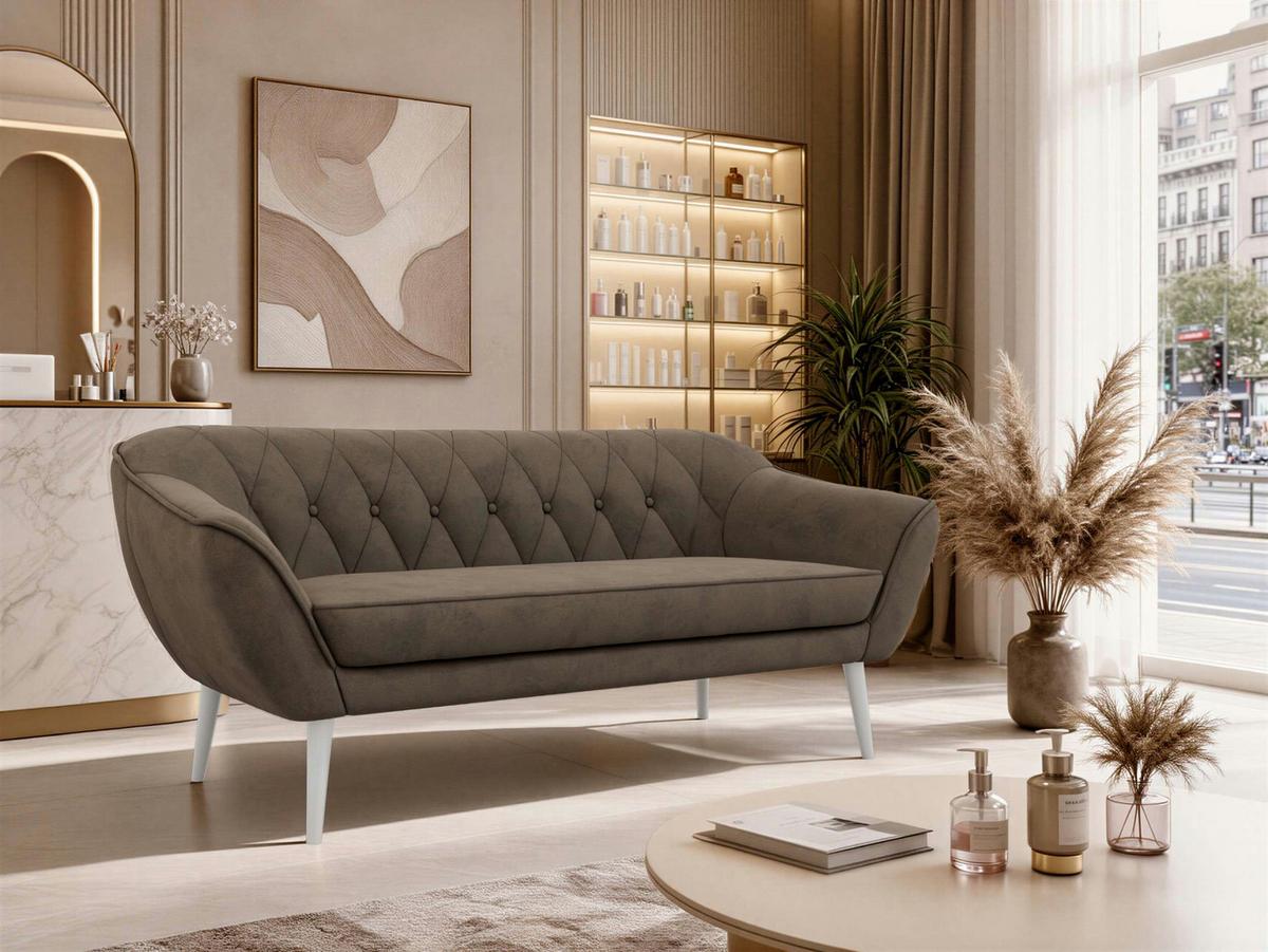 3-SITZER-SOFA PIRS - Braun Velvet - Weiße Beine - Dunkelbraun/Braun, Holzwerkstoff/Textil (180/75/74cm) - MKS