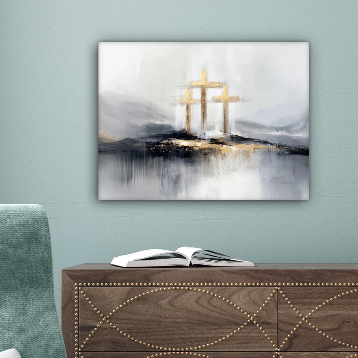 LEINWANDBILD Abstrakt - Malerei - Christentum - Kreuz Wandbild 40x30 cm - Weiß, Textil (40/30cm) - MuchoWow