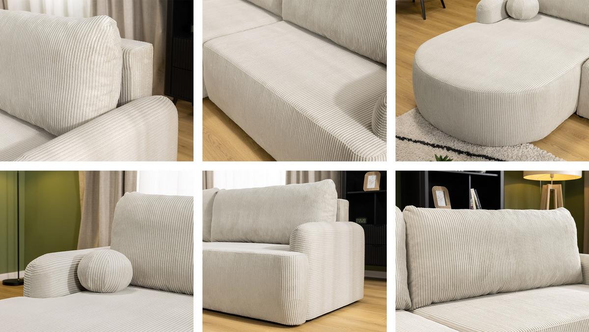 ECKSOFA Loridu Cord, Seite: Rechts - Schwarz/Naturfarben, Holz/Kunststoff (250/174cm) - MIRJAN24