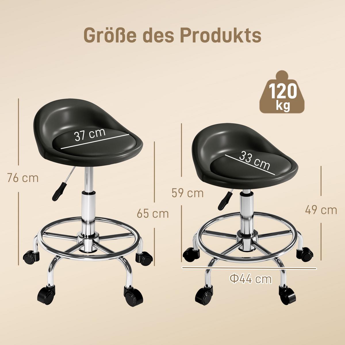 ROLLHOCKER Kunstleder Metall Schwarz - Schwarz, Kunststoff (43/75/43cm) - HOMCOM