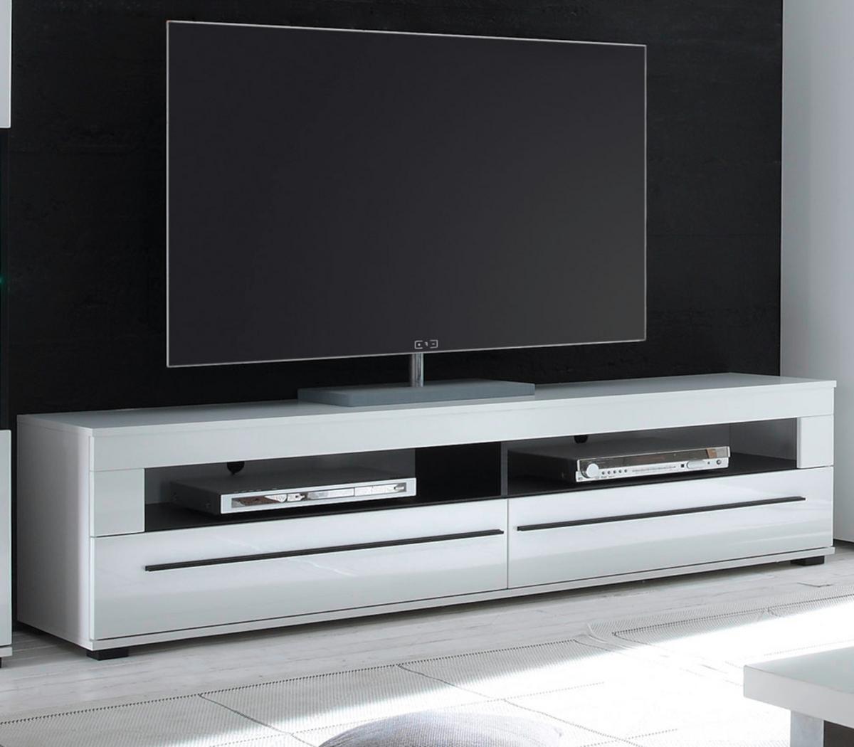 TV-LOWBOARD weiß Hochglanz 180 cm, TV Unterschrank mit Soft-Close - Weiß Hochglanz/Schwarz, Holzwerkstoff/Kunststoff (180/47/42cm) - Furn.Design