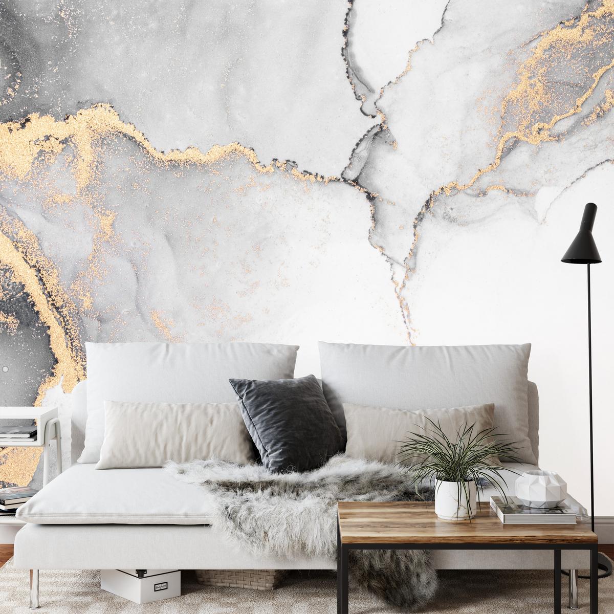 FOTOTAPETE Grauer Marmor Muster Abstraktion 100x70 - Beige/Schwarz, Papier (100/70cm) - Muralo