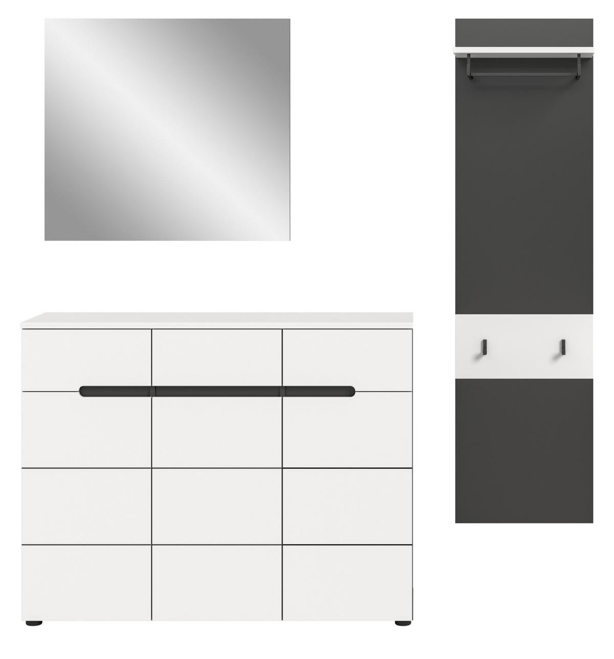 GARDEROBEN-SET 3-teilig in weiß, grau 180 cm, Kombination mit Soft-Close, Cooper - Schwarz/Weiß, Glas/Holzwerkstoff (180/190/37cm) - Inn.Furn