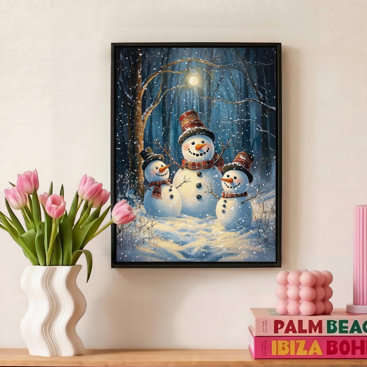 LEINWAND Bilder mit Rahmen - Schneemann - Schnee - Winter - Wald - 30x40 - Hellblau, Textil (30/40cm) - MuchoWow