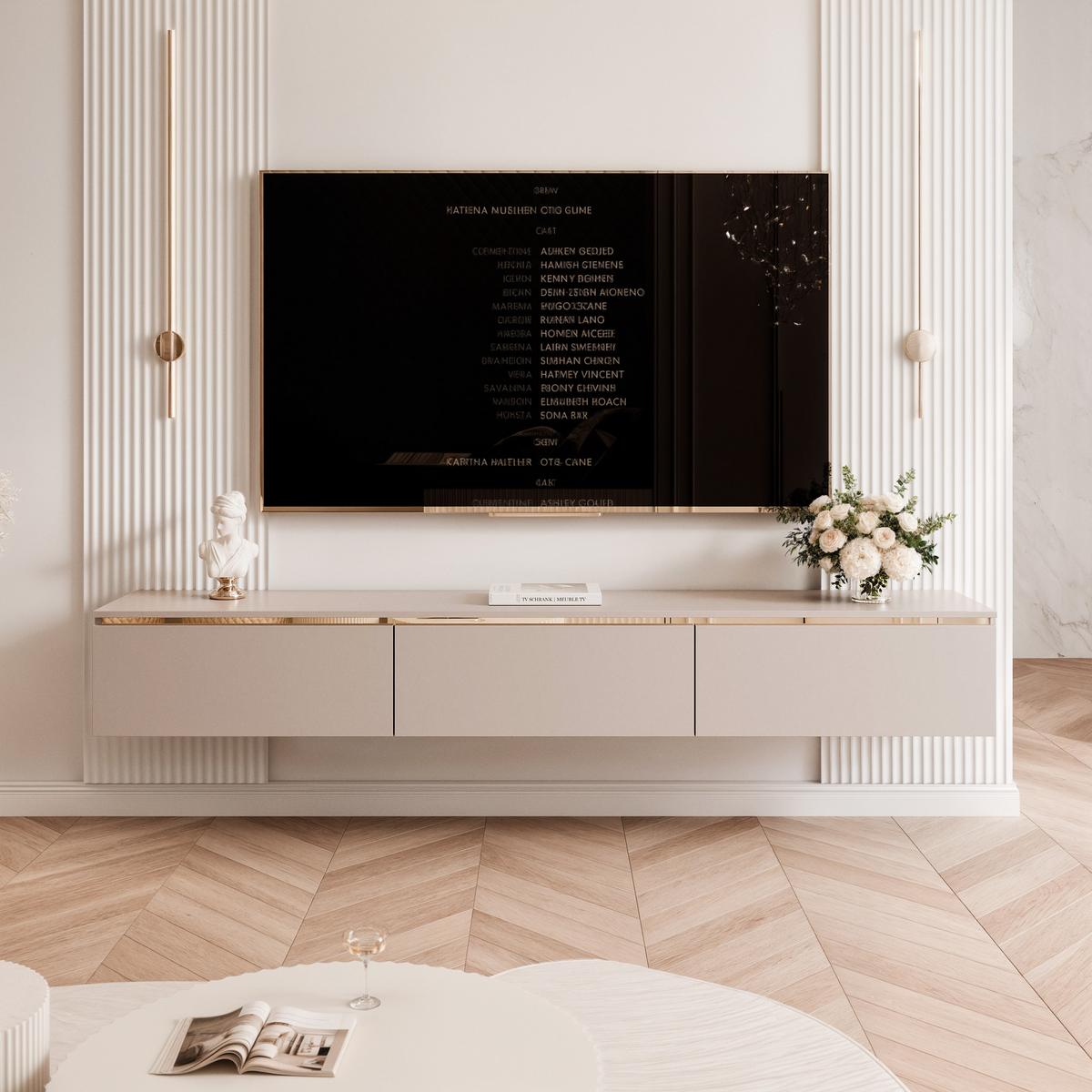 HÄNGENDER TV-Schrank SELIA 200 cm, Kaschmir mit goldener Zierleiste, LED-Beleuchtung - Kaschmir, Holzwerkstoff (200/28.5/35cm) - Idohome