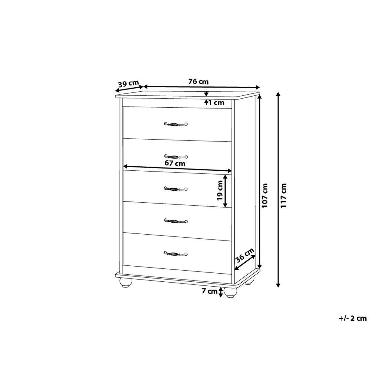 KOMMODE 5 Schubladen weiß Sharon - Schwarz/Weiß, Holzwerkstoff (76/117/39cm) - Beliani