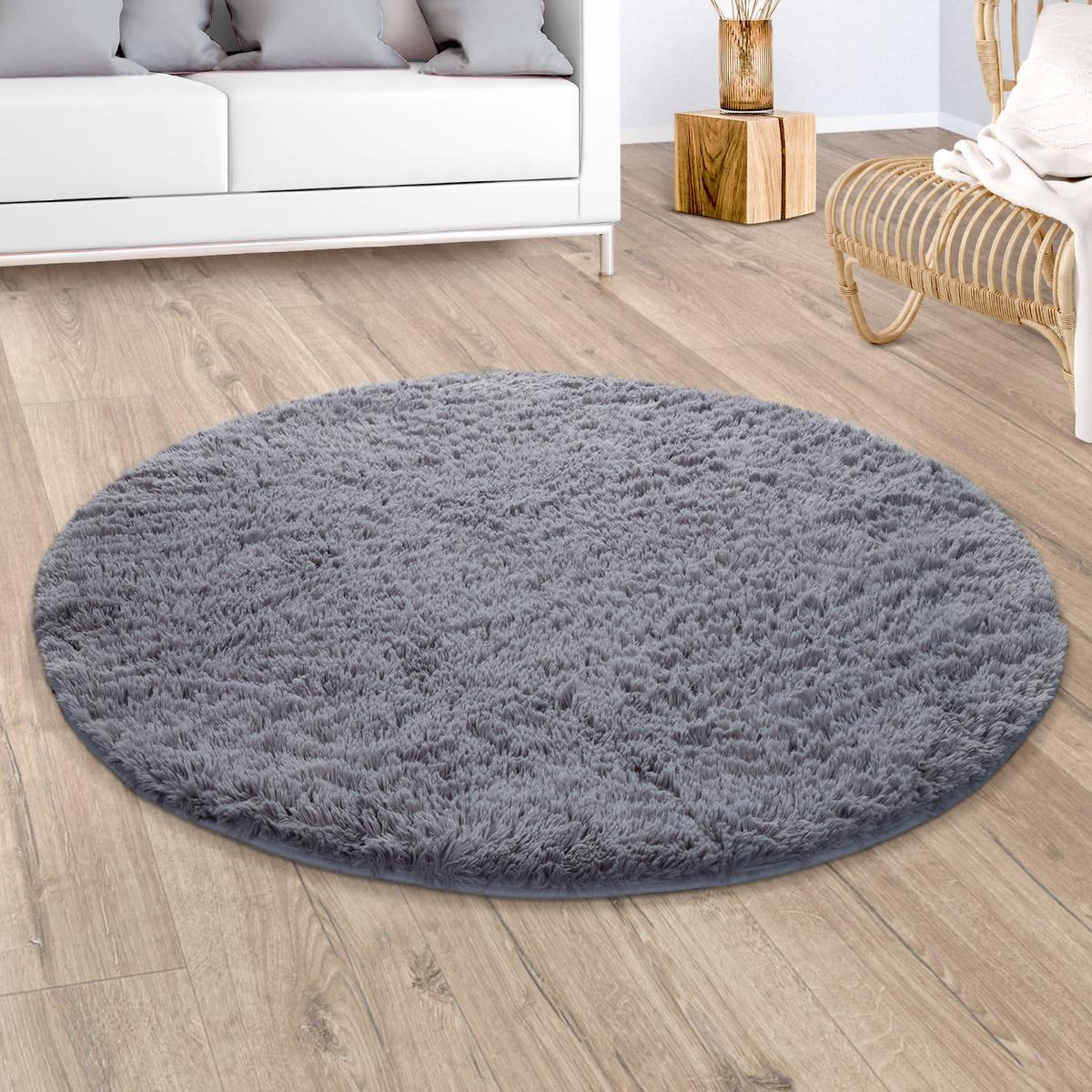 HOCHFLORTEPPICH, einfarbig, aus Polyester, Grau, Ø 200 cm - Grau, Textil (200/200cm) - KADIMA DESIGN