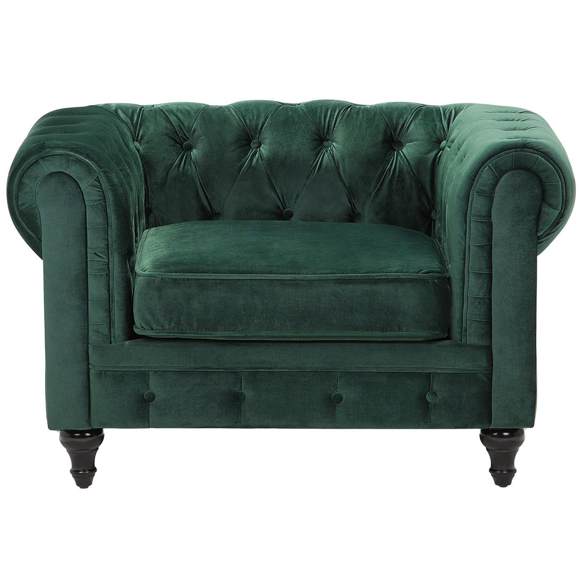 SESSEL Samtstoff grün Chesterfield - Dunkelbraun/Grün, Textil (110/70/75cm) - Beliani
