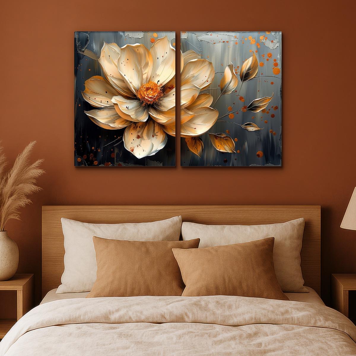LEINWANDBILD 2er Set Blume - Gold - Abstrakt - Farbe 100x70 cm - Creme, Textil (100/70cm) - MuchoWow
