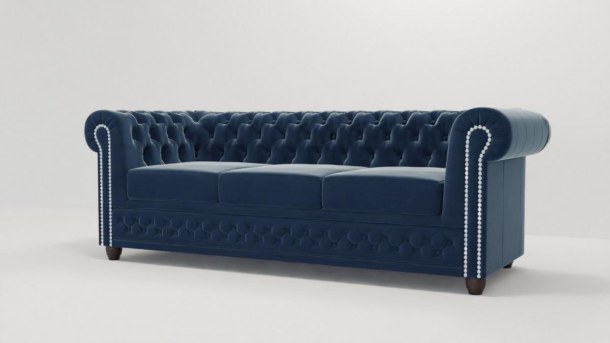 CHESTERFIELD-SOFA 3-sitzer Nyx Marineblau Samt - Dunkelblau/Braun, Holz/Textil (203/72/86cm) - S-Style Möbel