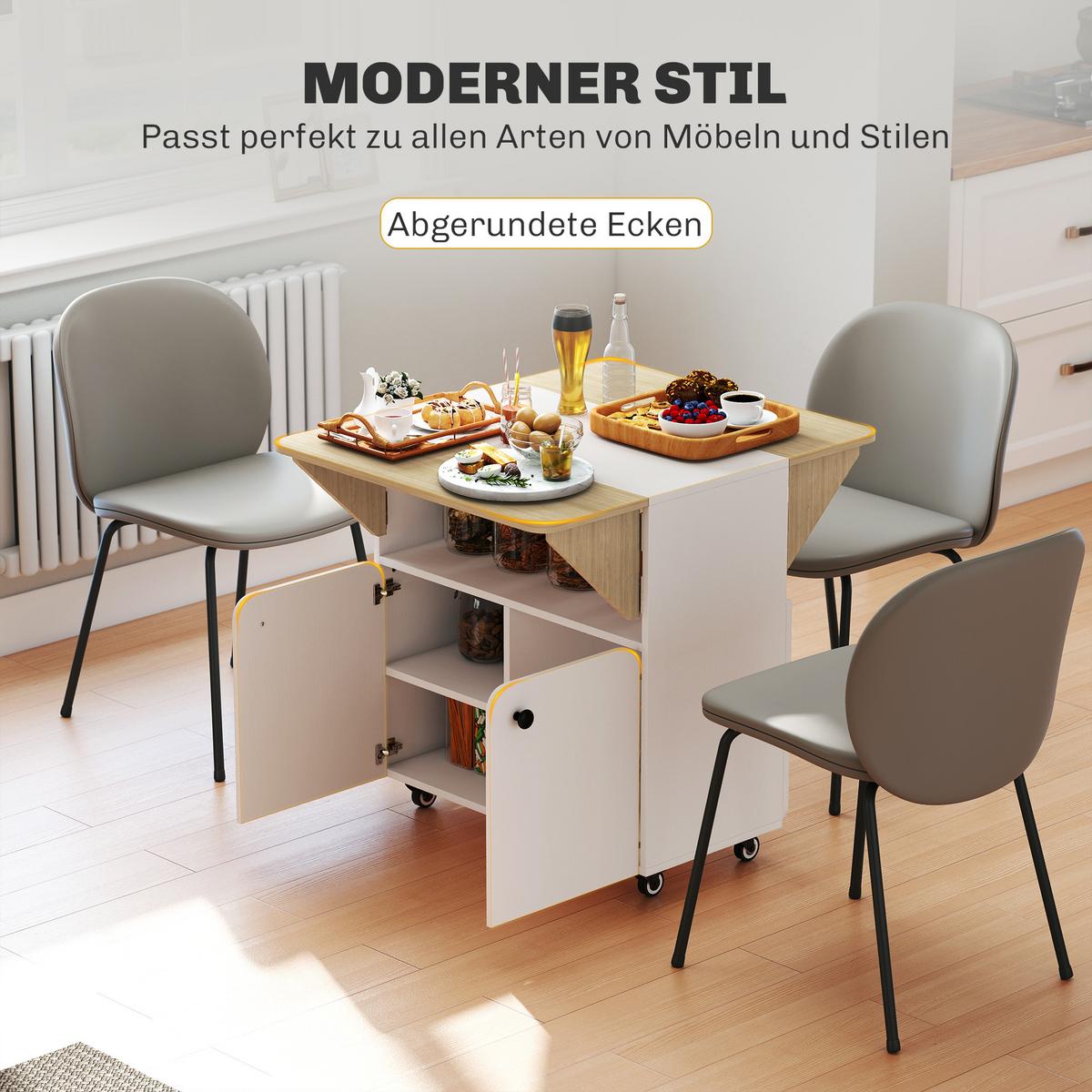 ESSTISCH Klappbarer Mobiler Küchentisch für 2-4 Personen, Klapptisch mit Rolle - Weiß, Holzwerkstoff/Kunststoff (70/83/75cm) - HOMCOM