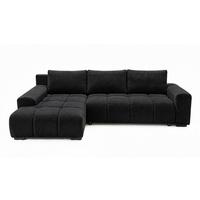 ECKSOFA Ovia mit Bettkasten und Schlaffunktion, Bouclé-Stoff in L-Form - Schwarz, Textil (270/185cm)