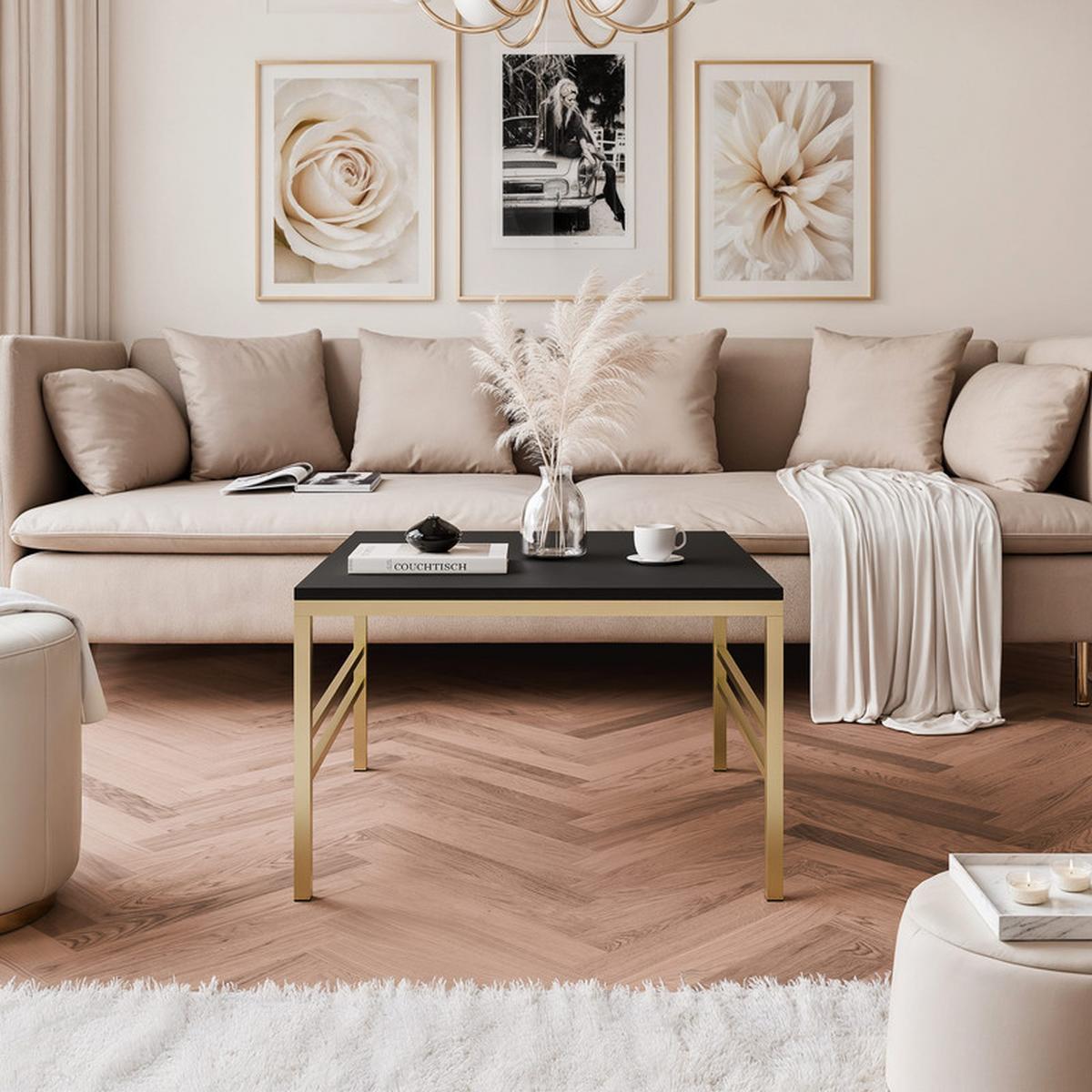 COUCHTISCH FORMA 60/60 cm Quadrat, Gold / Schwarz matt - Goldfarben/Schwarz, Metall (60/60/40cm) - Idohome