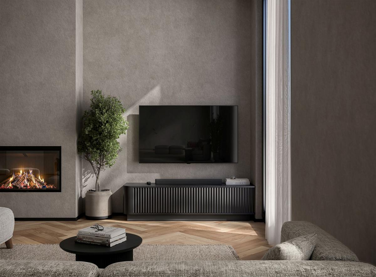 TV-LOWBOARD Aurora Schwarz matt 140 cm mit Sockel - Schwarz, Holzwerkstoff (140/37/35cm) - Meble Lindner