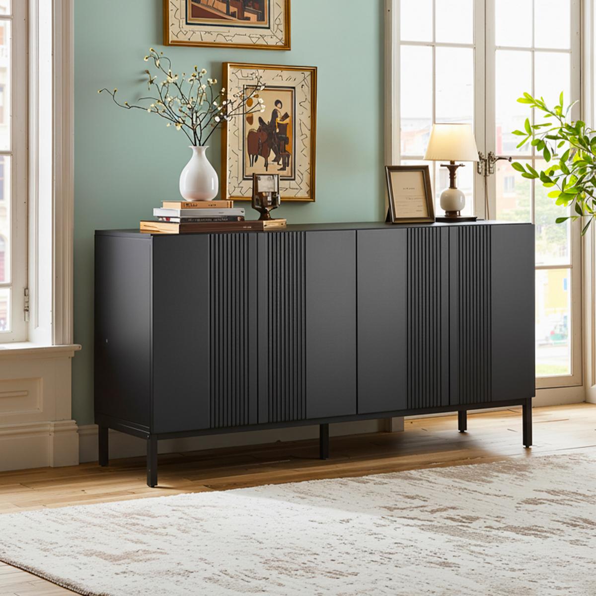SIDEBOARD 145 cm Schwarz mit 4 Türen & verstellbaren Einlegeböden im modernen Stil - Schwarz, Holzwerkstoff (145/80/41.5cm) - Urban Meuble