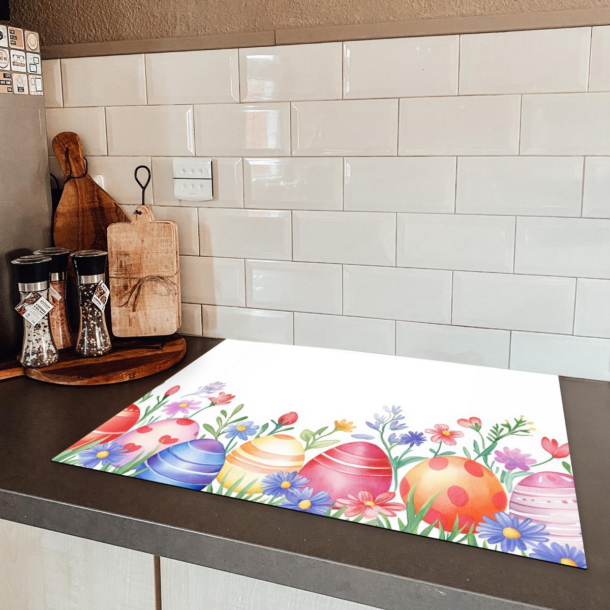 HERDABDECKPLATTE Blumengarten - Bunt - Eier Induktionsmatte 71x52 cm - Weiß, Kunststoff (71/52/0.2cm) - MuchoWow