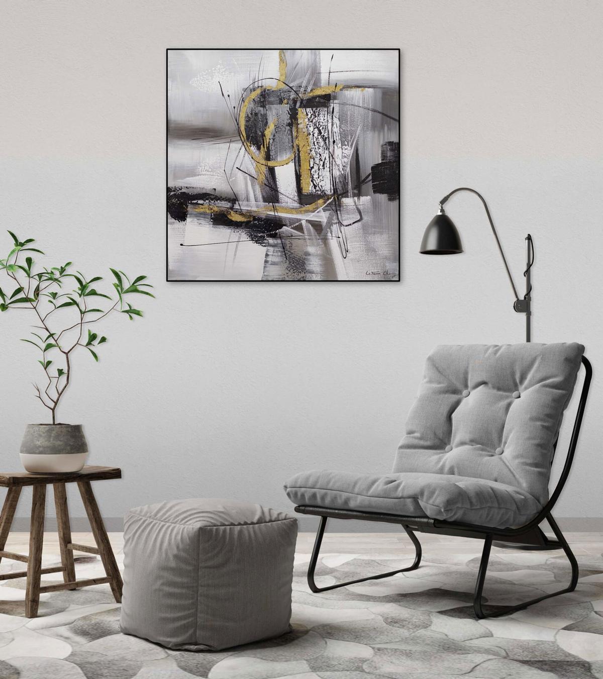 ACRYLBILD HANDGEMALT 60/60 cm - Grau, Holz/Textil (60/60cm) - KUNSTLOFT
