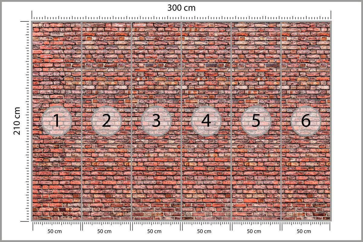 FOTOTAPETE für Wohnzimmer Alter Ziegelstein Roter Wand Rustikal 300x210 - Rot/Orange, Papier (300/210cm) - Muralo