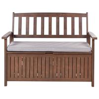 GARTENBANK Akazienholz dunkelbraun mit Stauraum Auflage hellgrau Sovana 120 cm - Hellgrau/Braun, Holz (120/91/60cm) - Beliani