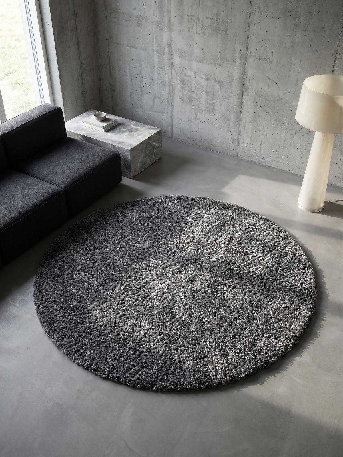 HOCHFLORTEPPICH RHEIN, einfarbig, aus Polypropylen, Grau, Ø 160 cm - Grau, Textil (160/160cm) - KADIMA DESIGN