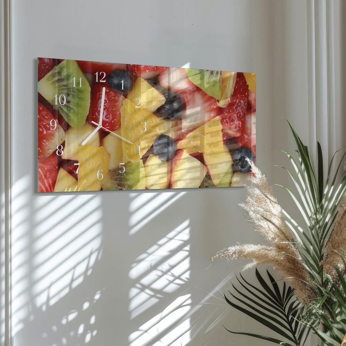 WANDUHR aus Glas 60x30 cm - Obstsalat - Multicolor, Glas (60/30/0.4cm) - TULUP