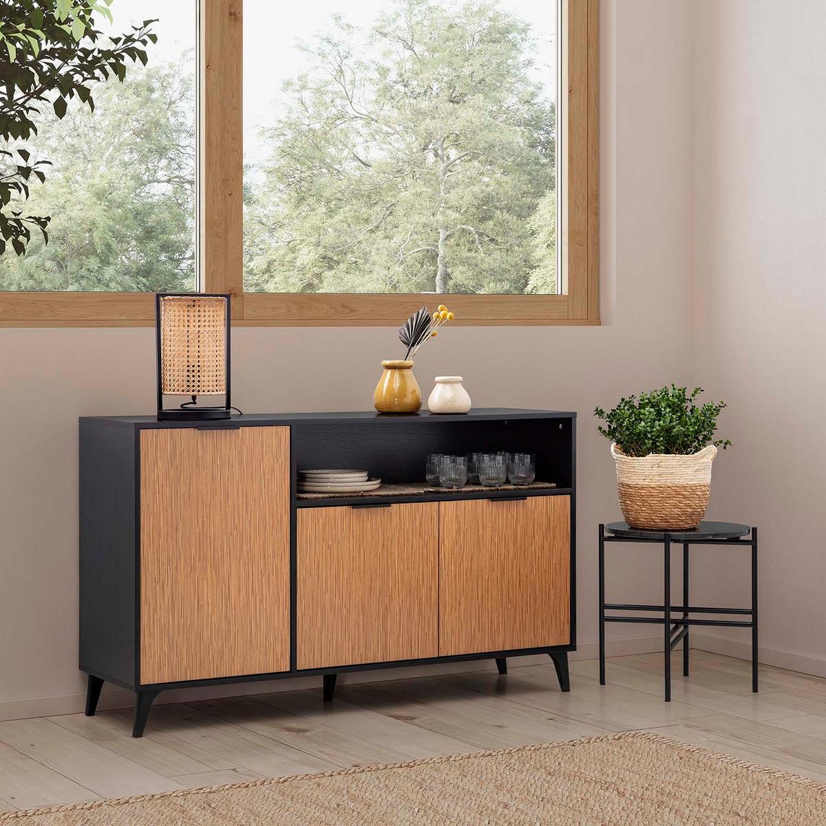 SIDEBOARD Denis, Schwarz/Holzfarbe - Schwarz, Holzwerkstoff (136/80/40cm) - VS Venta-stock