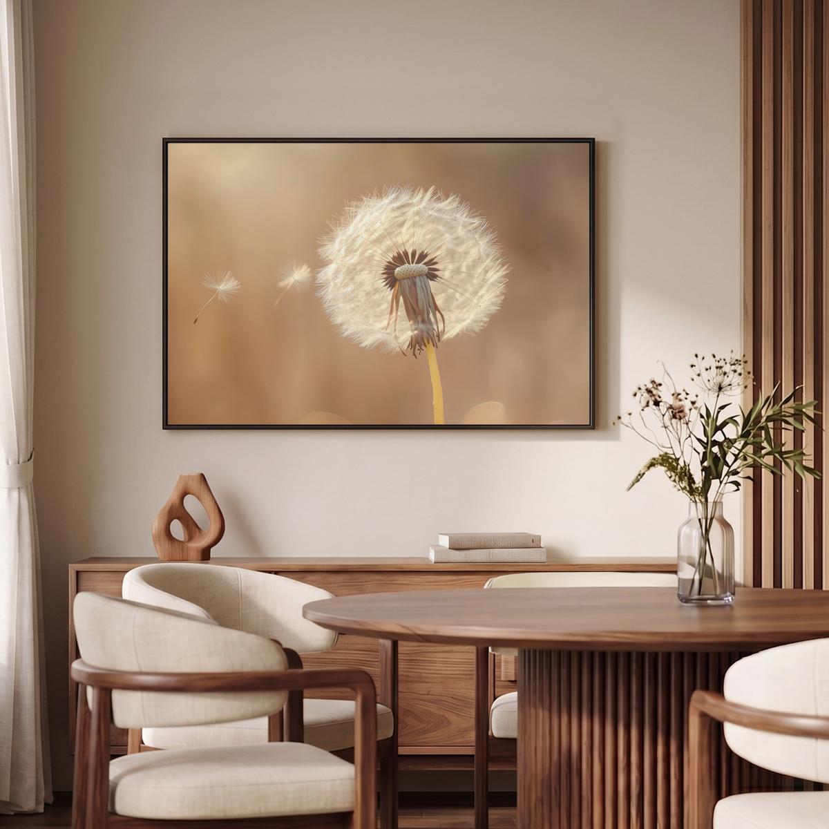 LEINWAND Bilder mit Rahmen - Löwenzahn - Beige - Natur - Blume - 90x60 - Hellbraun, Textil (90/60cm) - MuchoWow