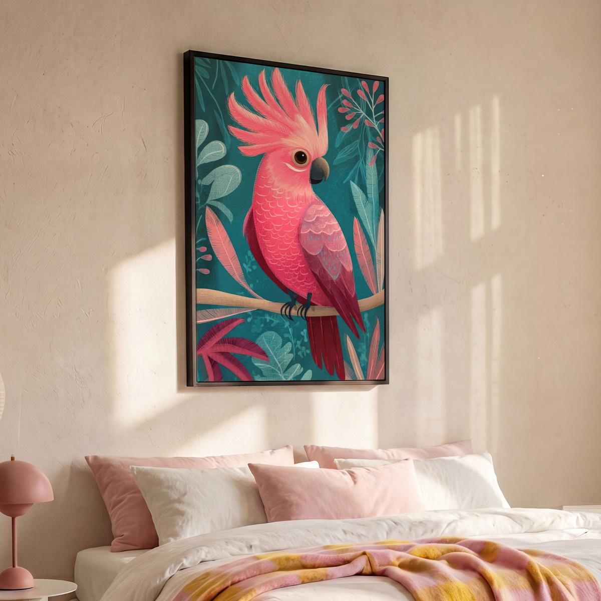 LEINWAND Bilder mit Rahmen - Kakadu - Tropische Blätter - Zweig - 80x120 - Petrol, Textil (80/120cm) - MuchoWow