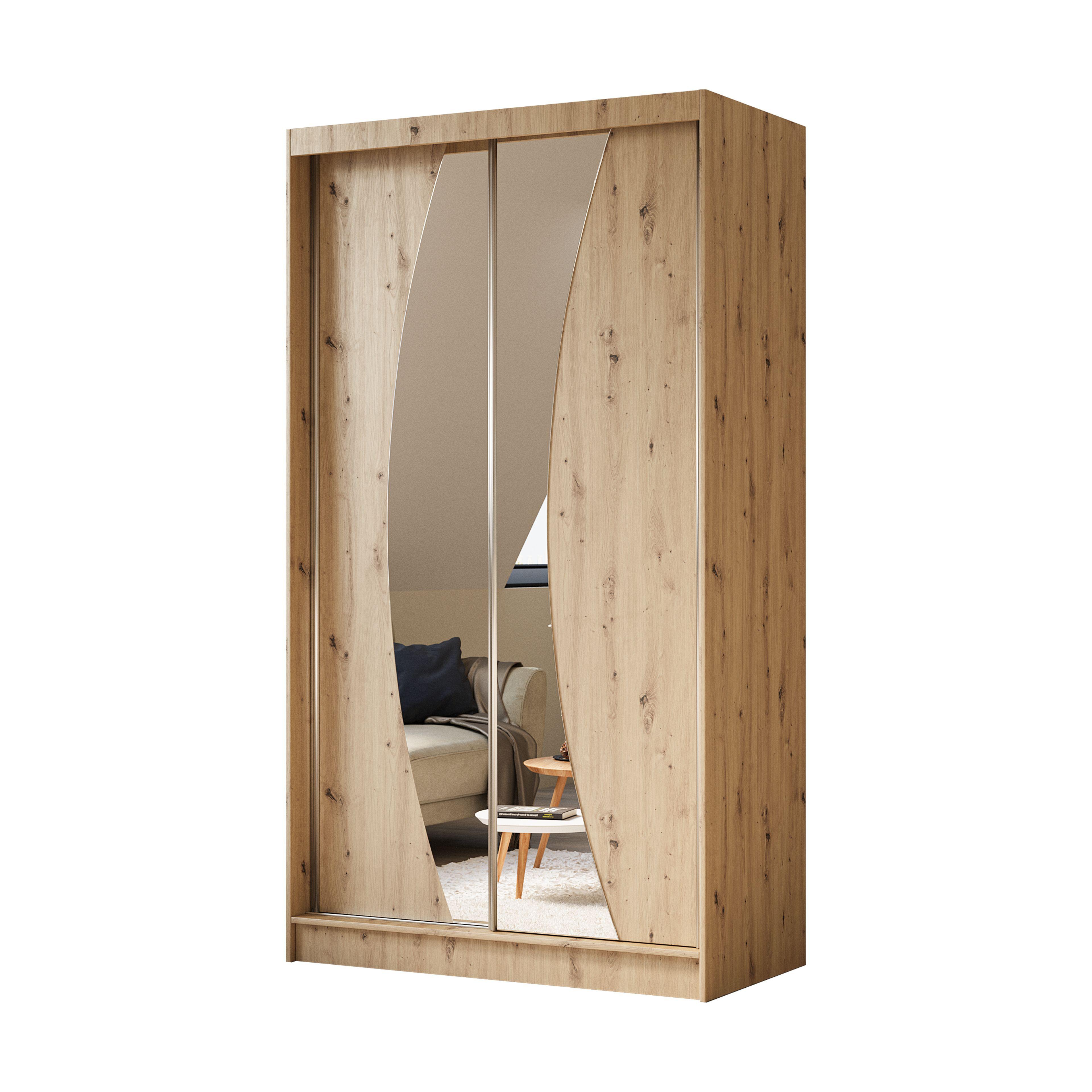 SCHWEBETÜRENSCHRANK VOCE 120/216/61 cm 2-türig mit Spiegel Eiche Artisan - Eiche Artisan, Holzwerkstoff (120/216/61cm) - MASSENO