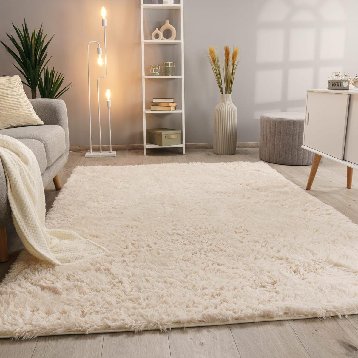 HOCHFLORTEPPICH, einfarbig, aus Polyester, Creme, 60 x 100 cm - Beige, Textil (100/60cm) - KADIMA DESIGN