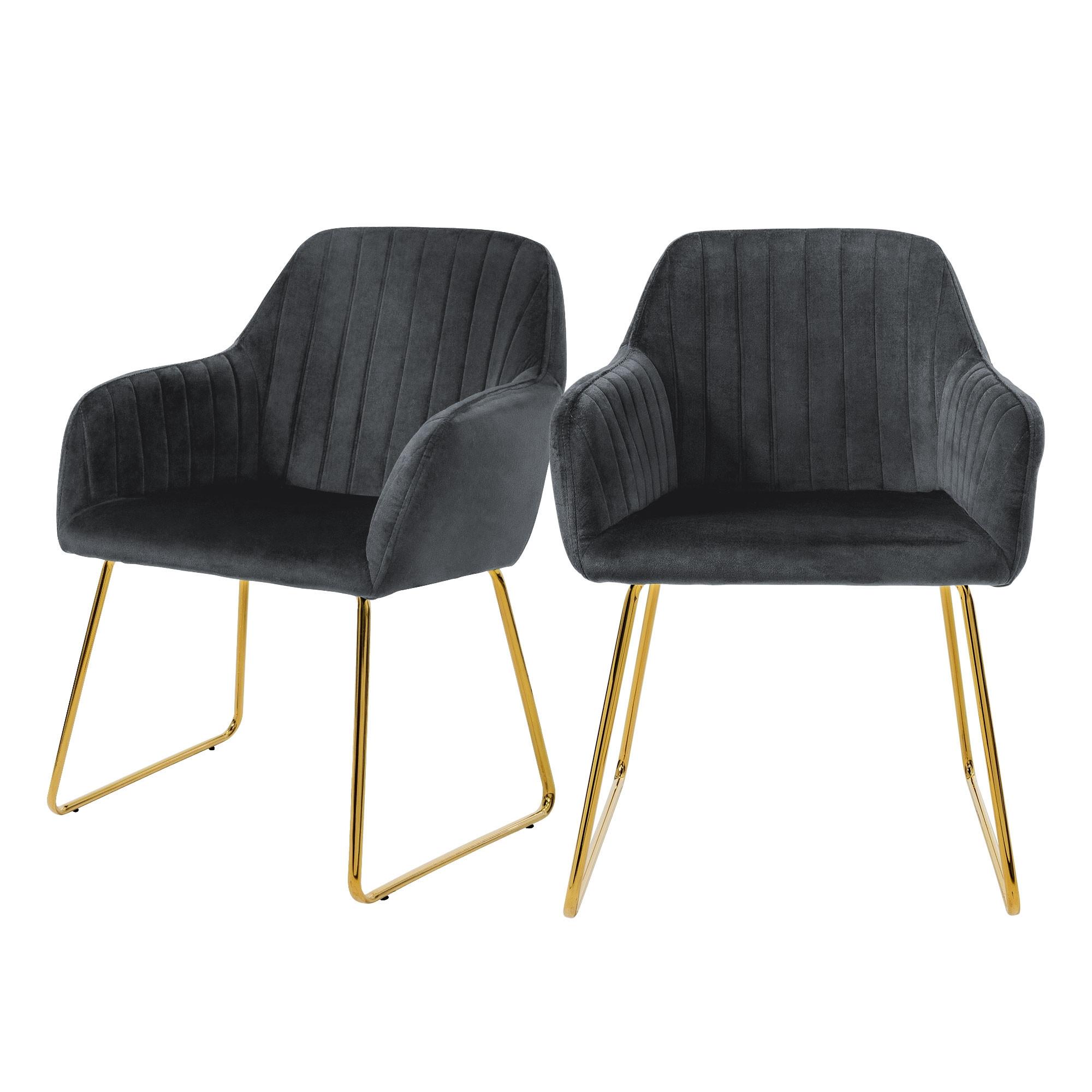 ESSZIMMERSTÜHLE 2er Set Grau Samt - Goldfarben/Grau, Textil/Metall (60/82/57cm) - ML-DESIGN