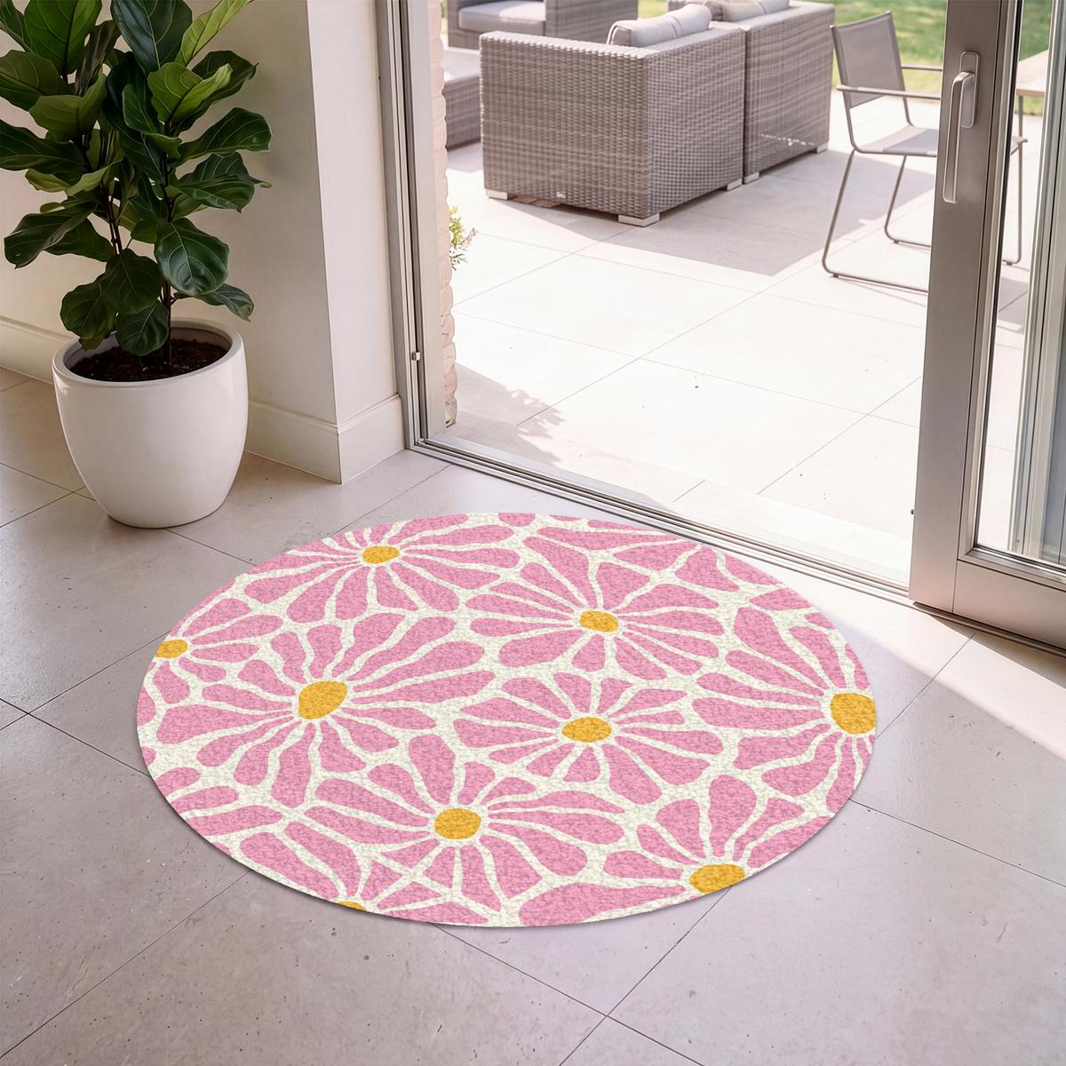 FUSSMATTE Blumen - Muster - Rosa - Beige - Orange Sauberlaufmatte 120x120 cm - Rosa, Kunststoff (120/0.4cm) - MuchoWow