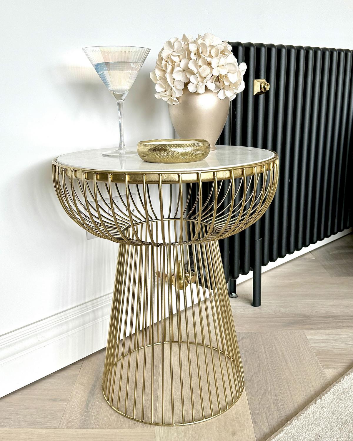 BEISTELLTISCH Marmor weiß/gold rund 42 cm Cheynes - Goldfarben/Weiß, Stein (42/42/48cm) - Beliani