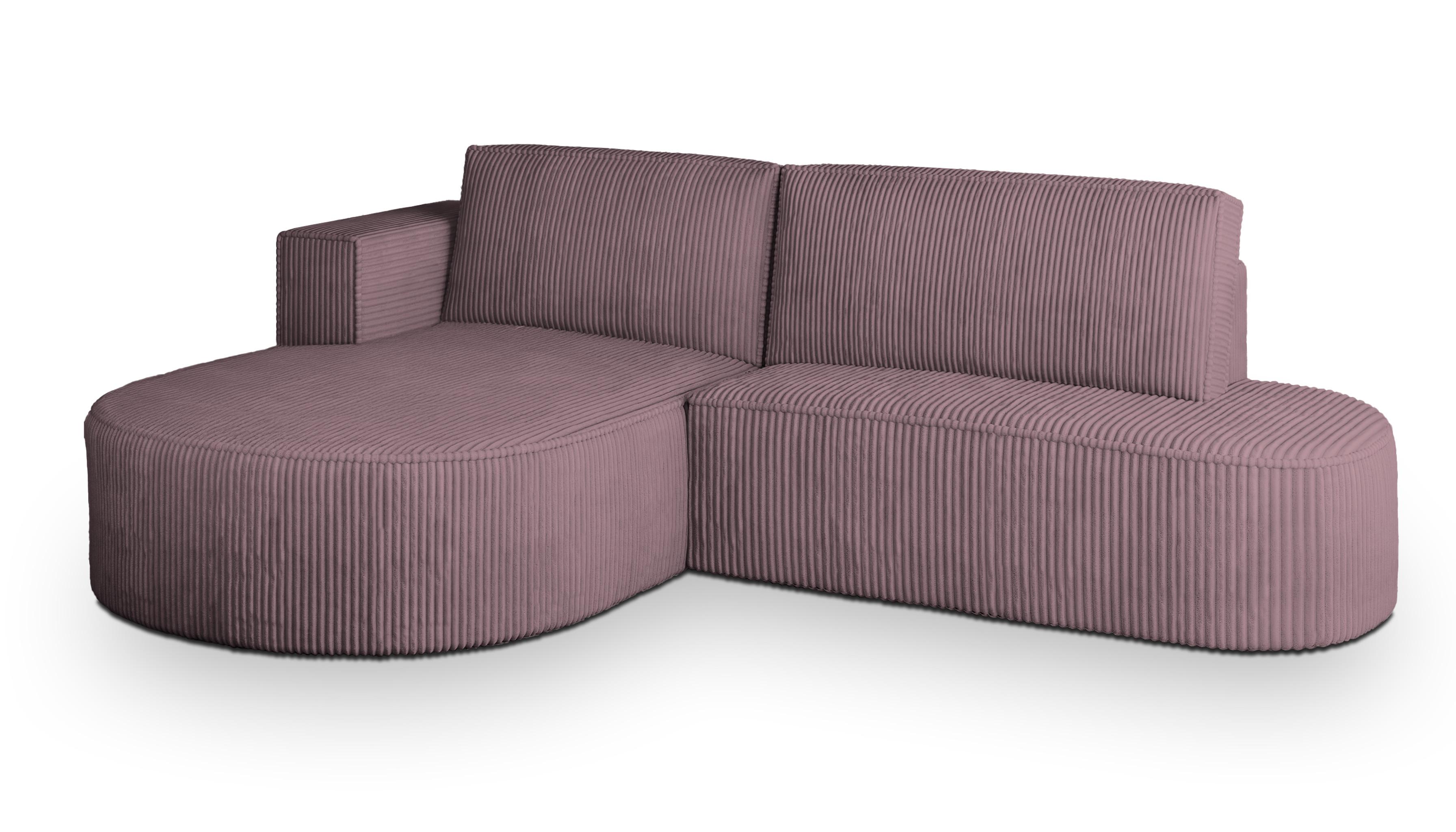 ECKSOFA CORTIO P L-S Lila Kordstoff mit Schlaffunktion - Lila, Holz (265/174cm) - MASSENO
