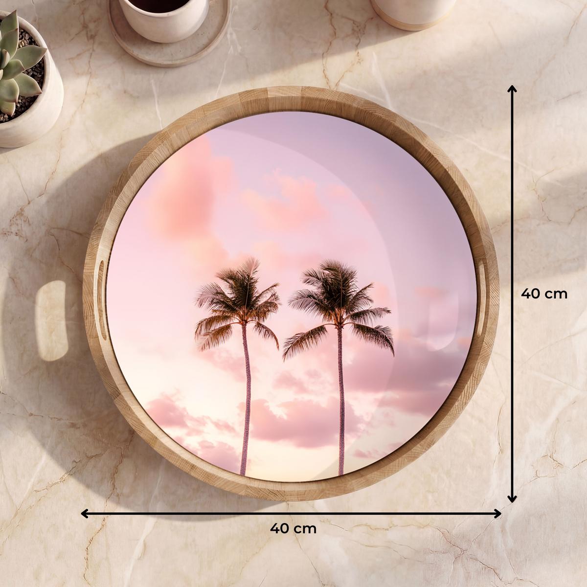 TABLETT Palmen - Lila - Wolken - Himmel 40x40 cm - Rosa, Holz (40/5/5cm) - OnlyWow