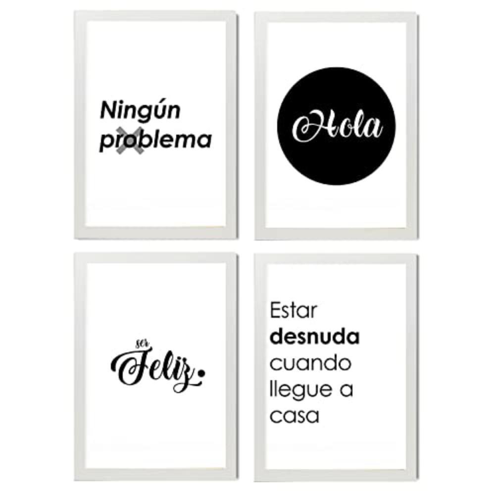 POSTER Set mit 4 Hallo TypografieStil A4 Weißer Rahmen - Weiß, Papier (29.7/3cm) - Nacnic