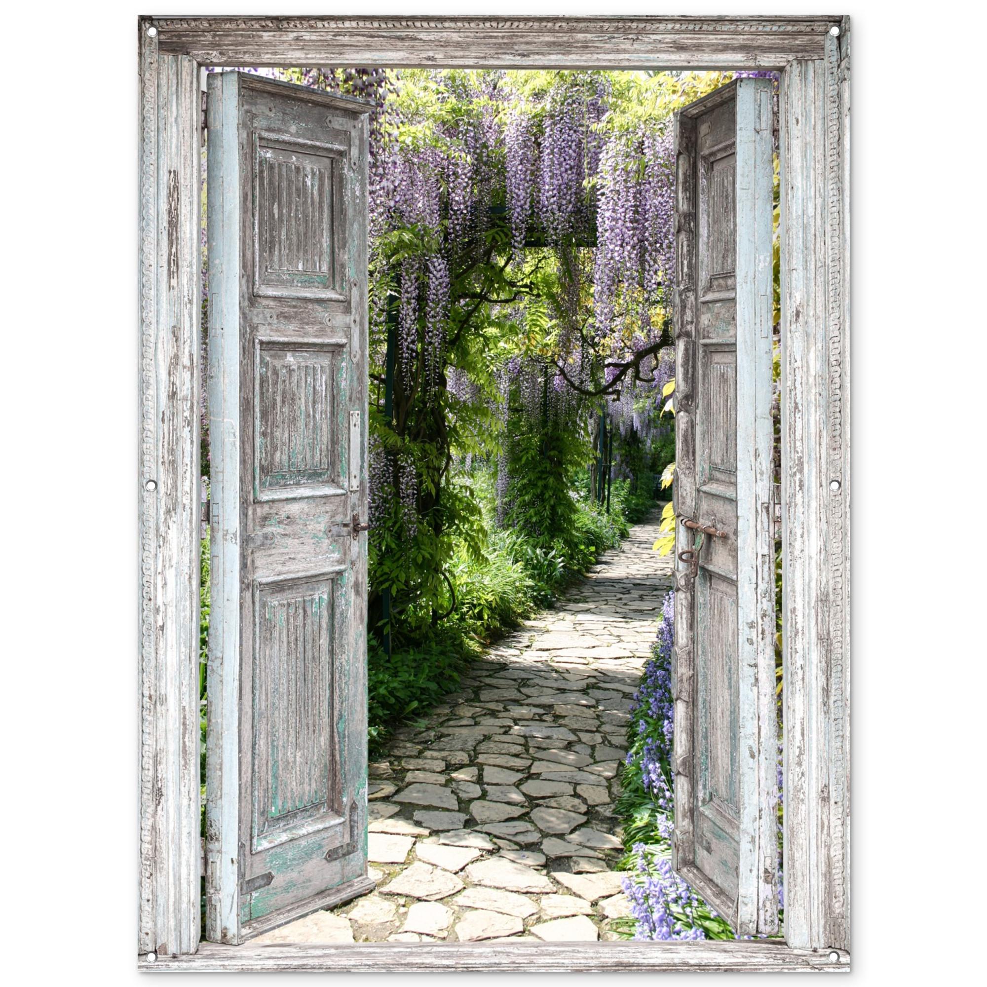 GARTENPOSTER Aussicht - Wald - Steine - Frühling Gartendekoration 120x160 cm - Hellgrau, Kunststoff (120/160/0.2cm) - OnlyWow