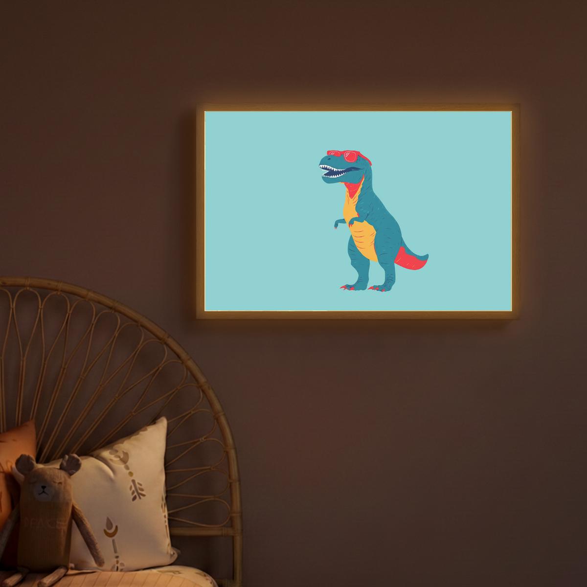 WANDLEUCHTE MIT AKKU Dinosaurier - Blau - Sonnenbrille 60x40 cm - Hellblau, Holzwerkstoff (60/40/8cm) - OnlyWow