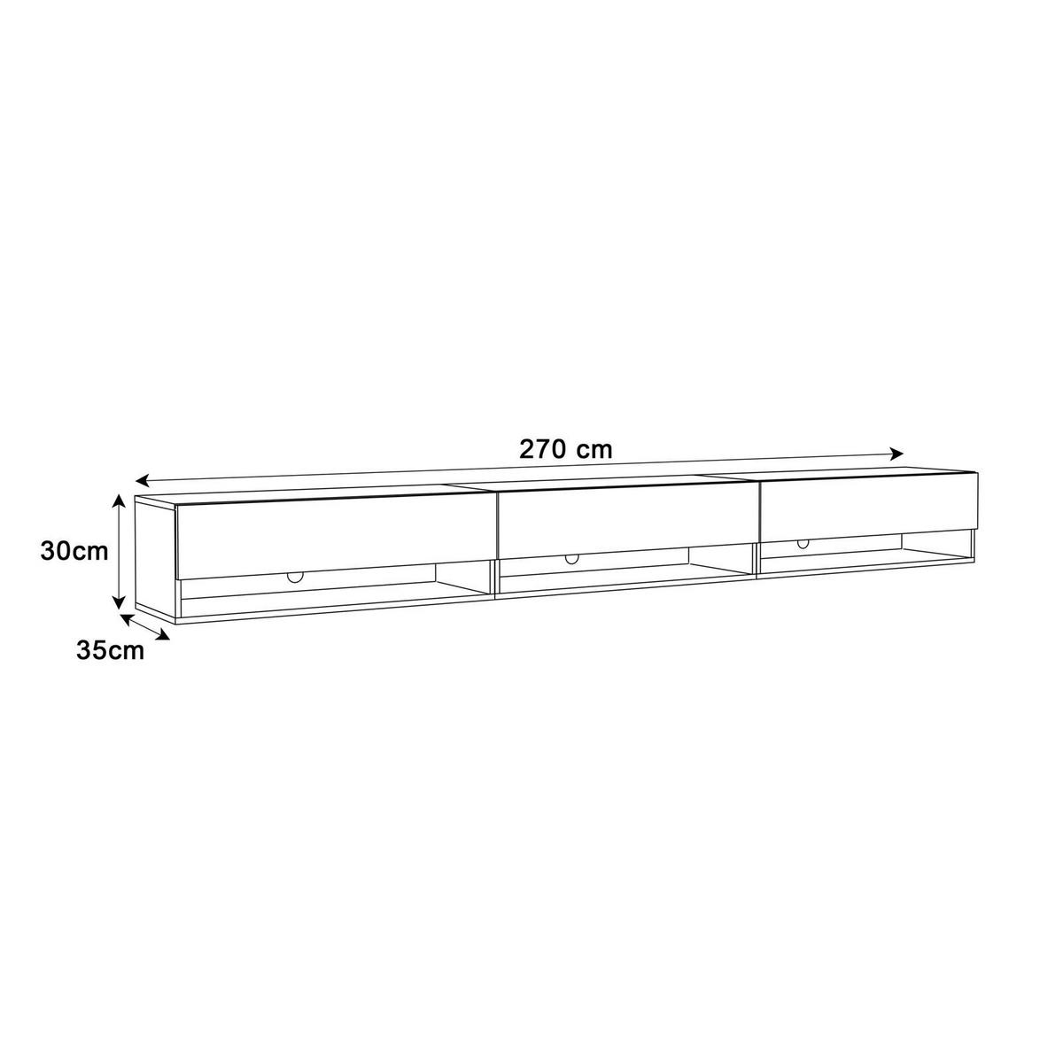HÄNGESCHRANK TV-Möbel CALANTE 270 cm mit LED-Beleuchtung - Beige, Holzwerkstoff (270/30/35cm) - Lookway