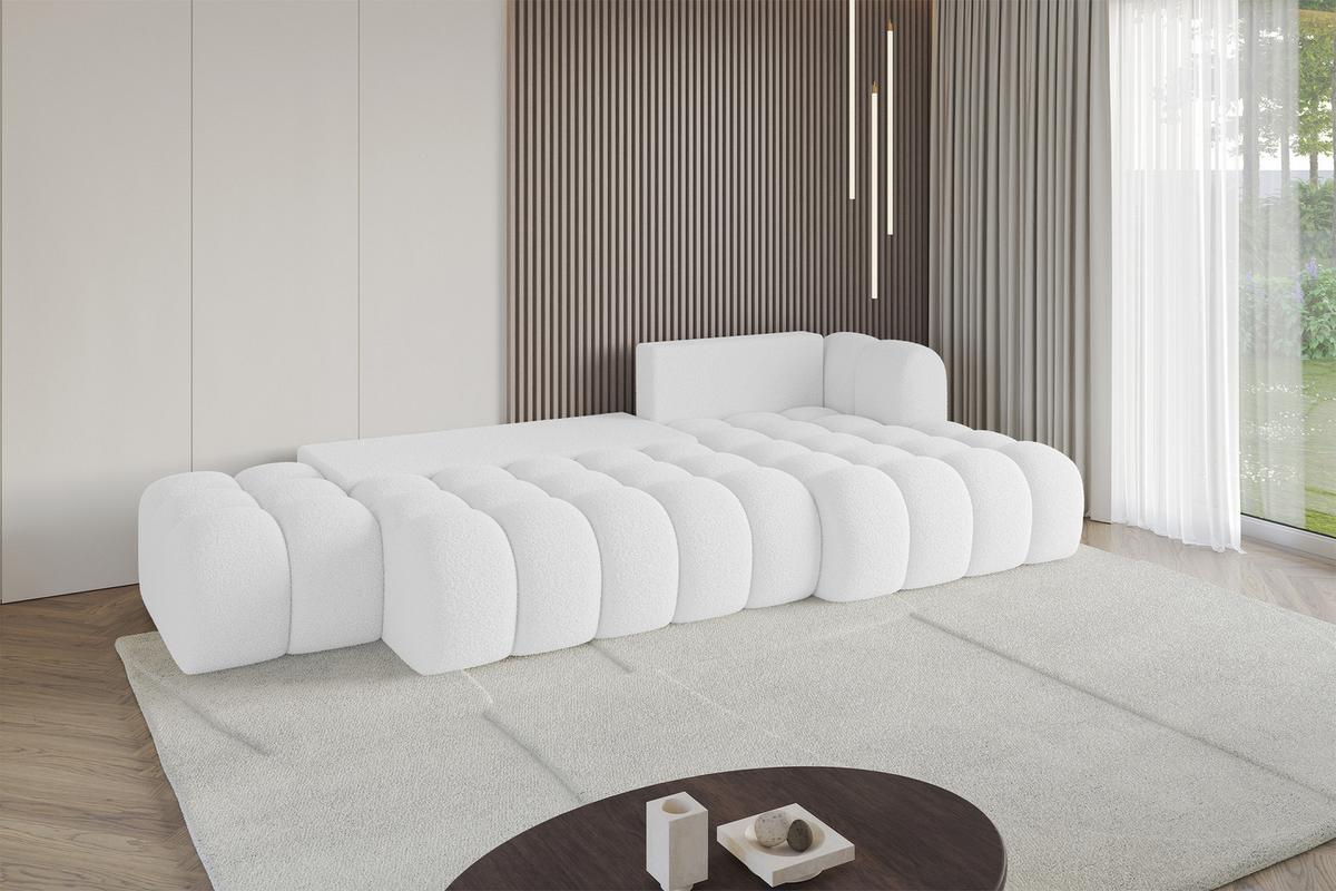 ECKSOFA mit Schlaffunktion Ottomane RECHTS OLEA-L2 321x164x75 Weiß Bouclé - Schwarz/Weiß, Holzwerkstoff/Kunststoff (164/321cm) - ALTDECOR