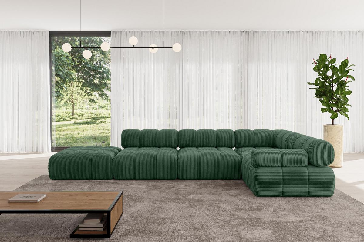 ECKSOFA modulares Sofa Felto-L2 - 380x190x70 cm Grün Cord - Grün, Holzwerkstoff/Textil (380/190cm) - ALTDECOR